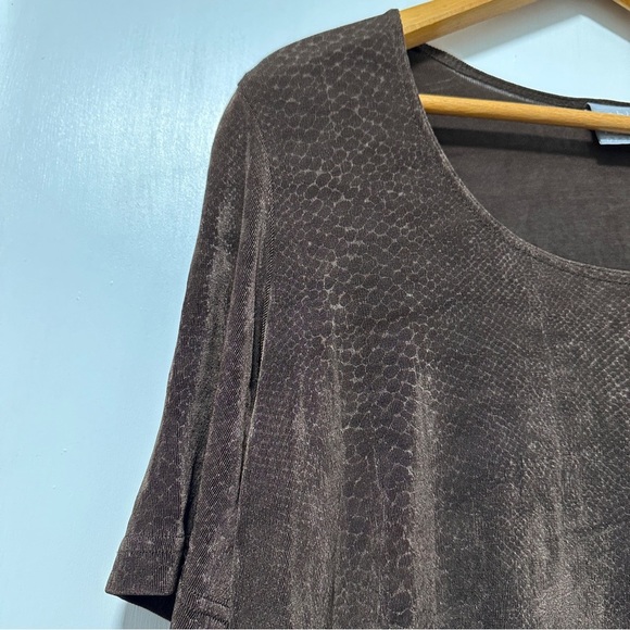 Vintage 90s Rabbit Rabbit Rabbit Designs Brown Snake Print Stretch Shirt Size 16 - Picture 8 of 16